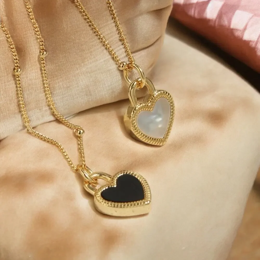 NEW 18K yellow gold plated sterling silver reversible heart necklace jewelry B8A